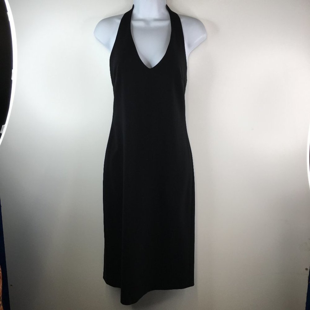 Theory Black V-Neck Halter Midi Dress size 4